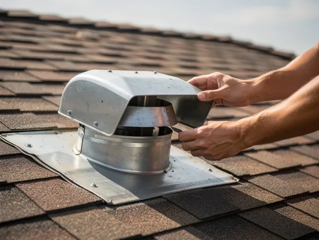 Lewisboro Dryer Vent Cleaning certified technician safely cleaning a roof-mounted dryer vent in Lewisboro
