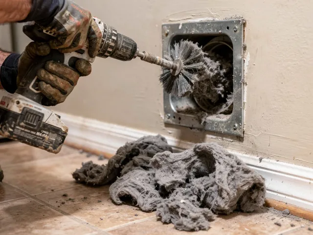 Certified Lewisboro Dryer Vent Cleaning technician performing dryer vent cleaning in Lewisboro