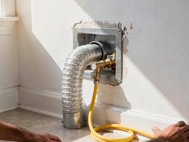 Lewisboro Dryer Vent Cleaning certified technician performing specialized gas dryer vent cleaning in Lewisboro